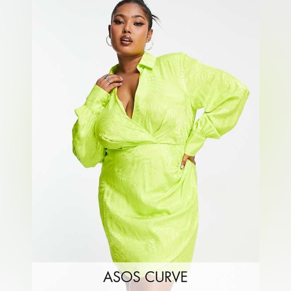 ASOS CURVE Shoulder Pad Long Sleeve Mini Dress